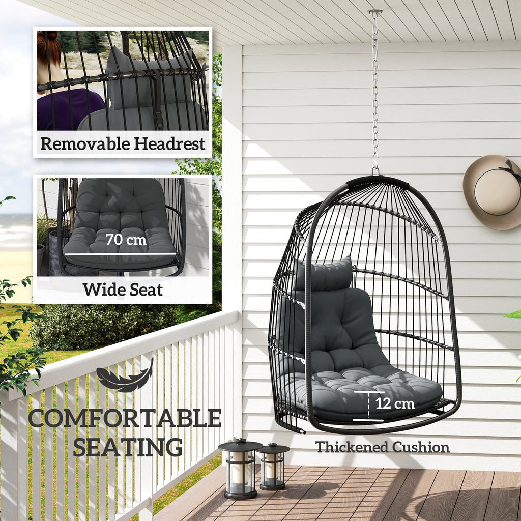 Outsunny Rattan Egg Chair with Installation Kit, Indoor Outdoor Swing Chair - JP Haus