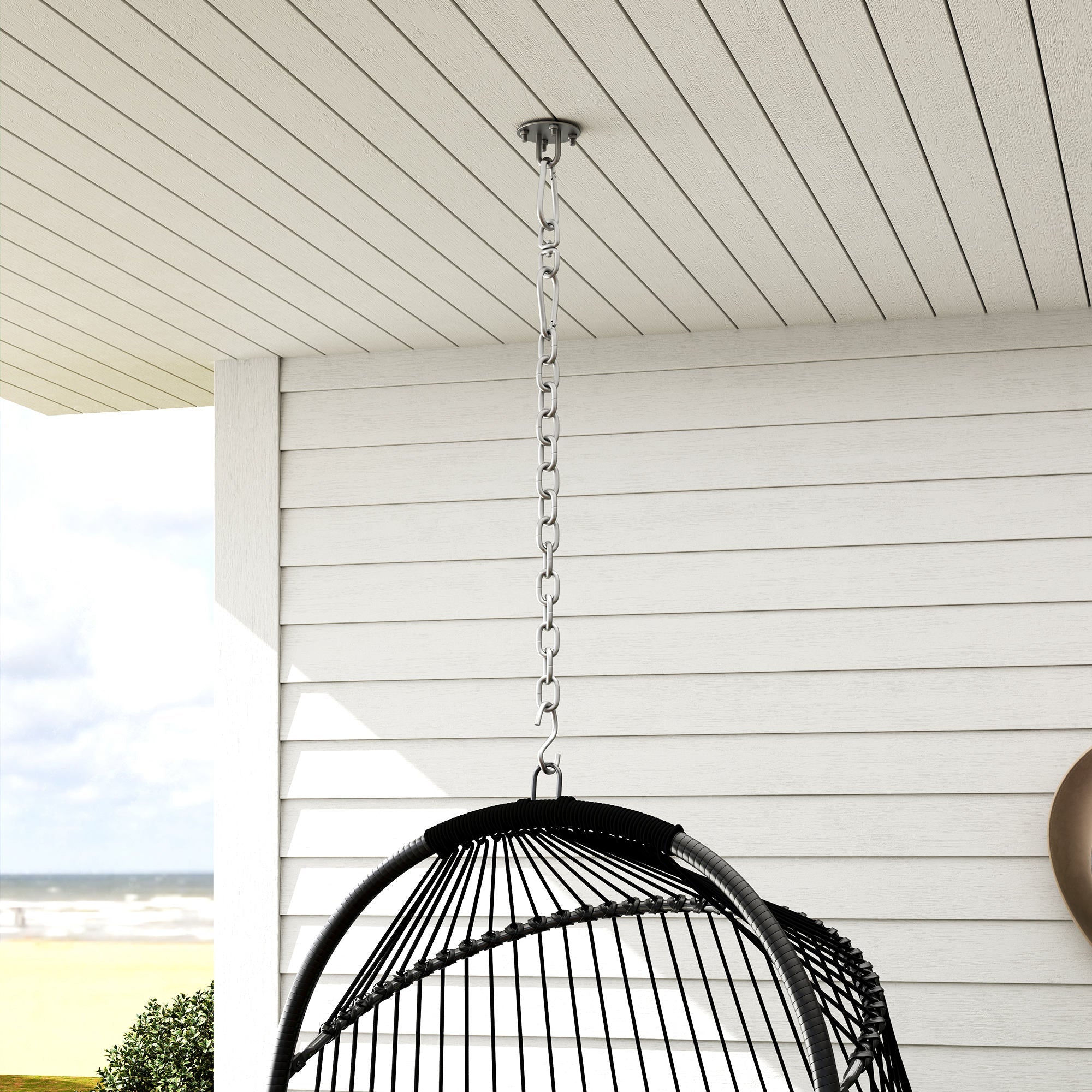 Outsunny Rattan Egg Chair with Installation Kit, Indoor Outdoor Swing Chair - JP Haus