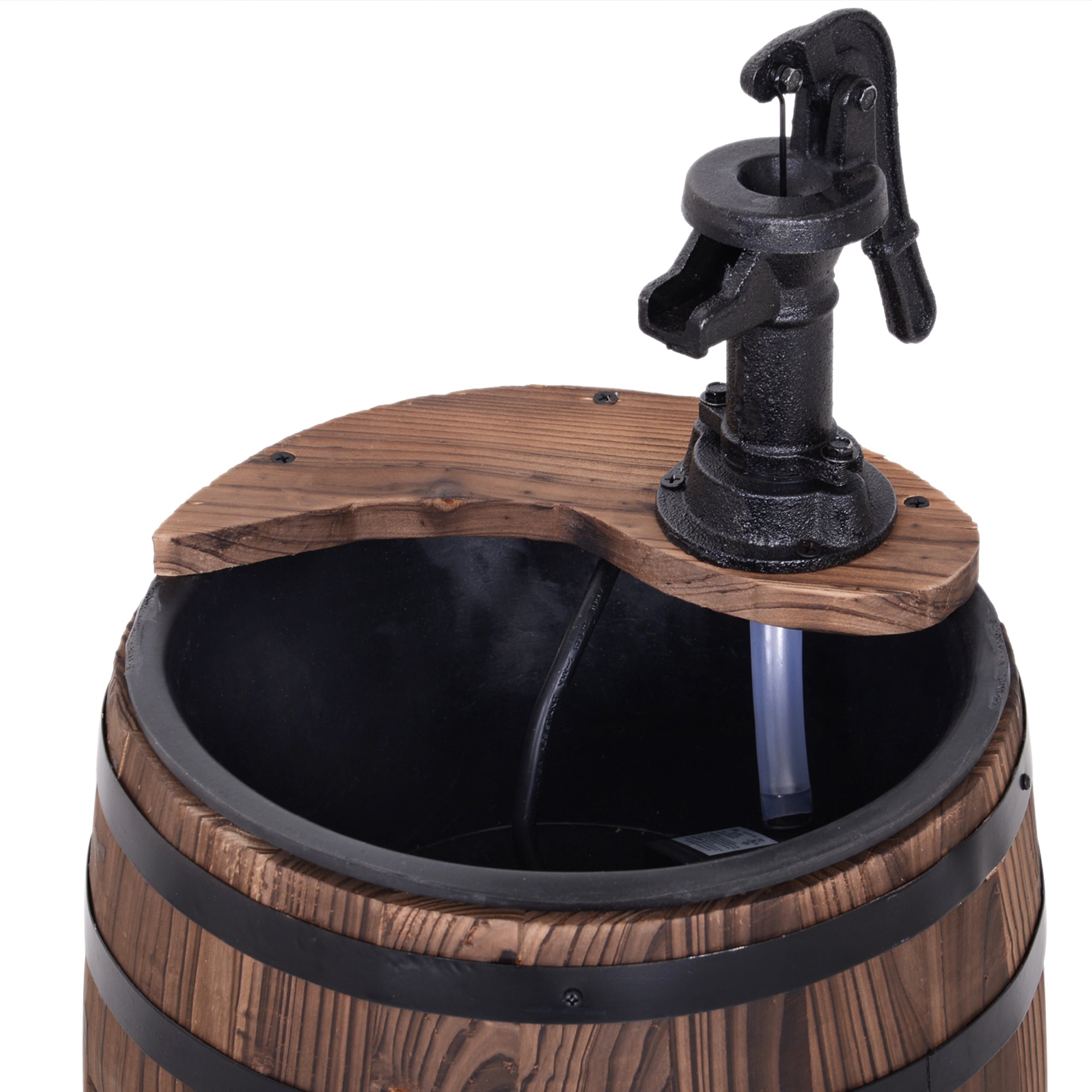 Retro Wood Barrel Fountain - Charming Garden Water Pump Decor - JP Haus