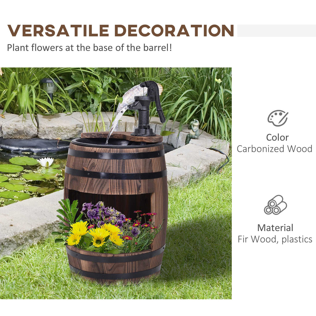 Retro Wood Barrel Fountain - Charming Garden Water Pump Decor - JP Haus