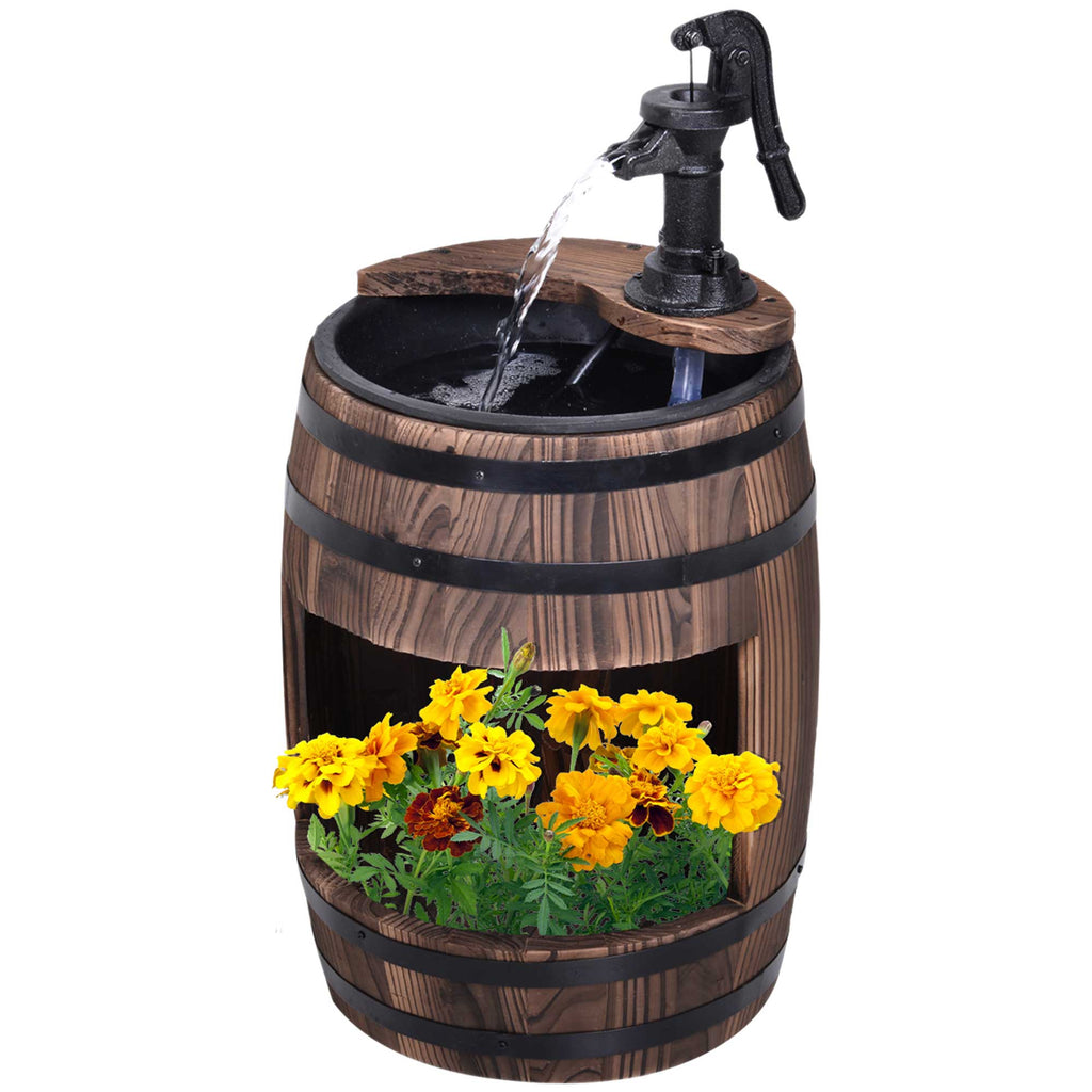 Retro Wood Barrel Fountain - Charming Garden Water Pump Decor - JP Haus
