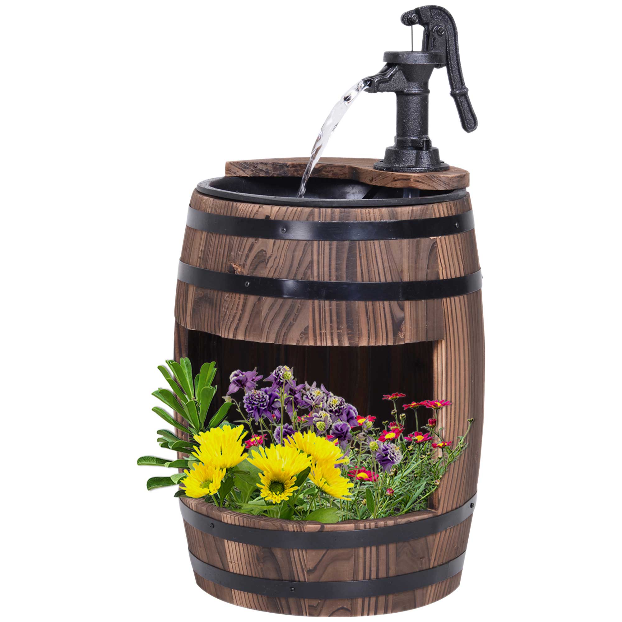 Retro Wood Barrel Fountain - Charming Garden Water Pump Decor - JP Haus