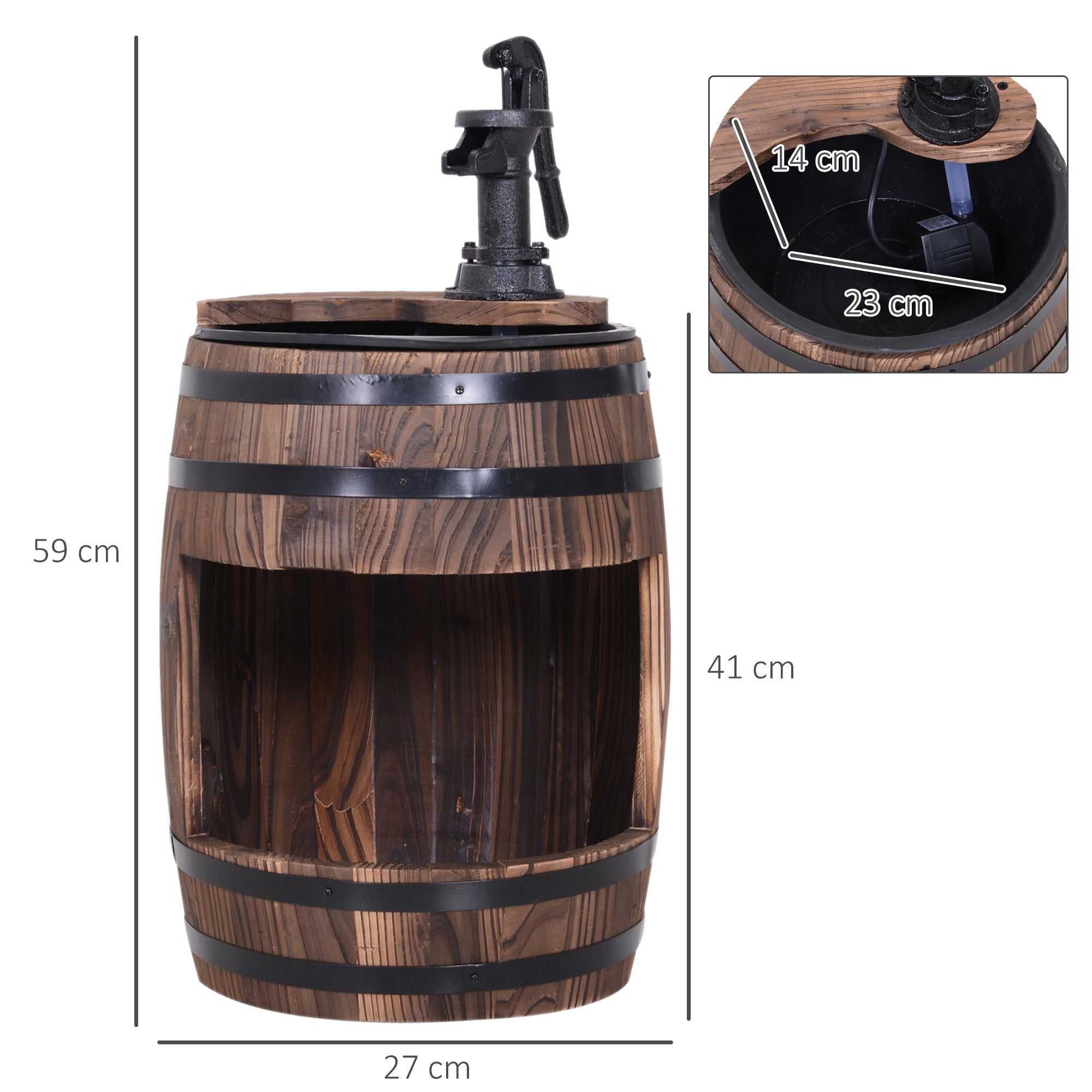 Retro Wood Barrel Fountain - Charming Garden Water Pump Decor - JP Haus