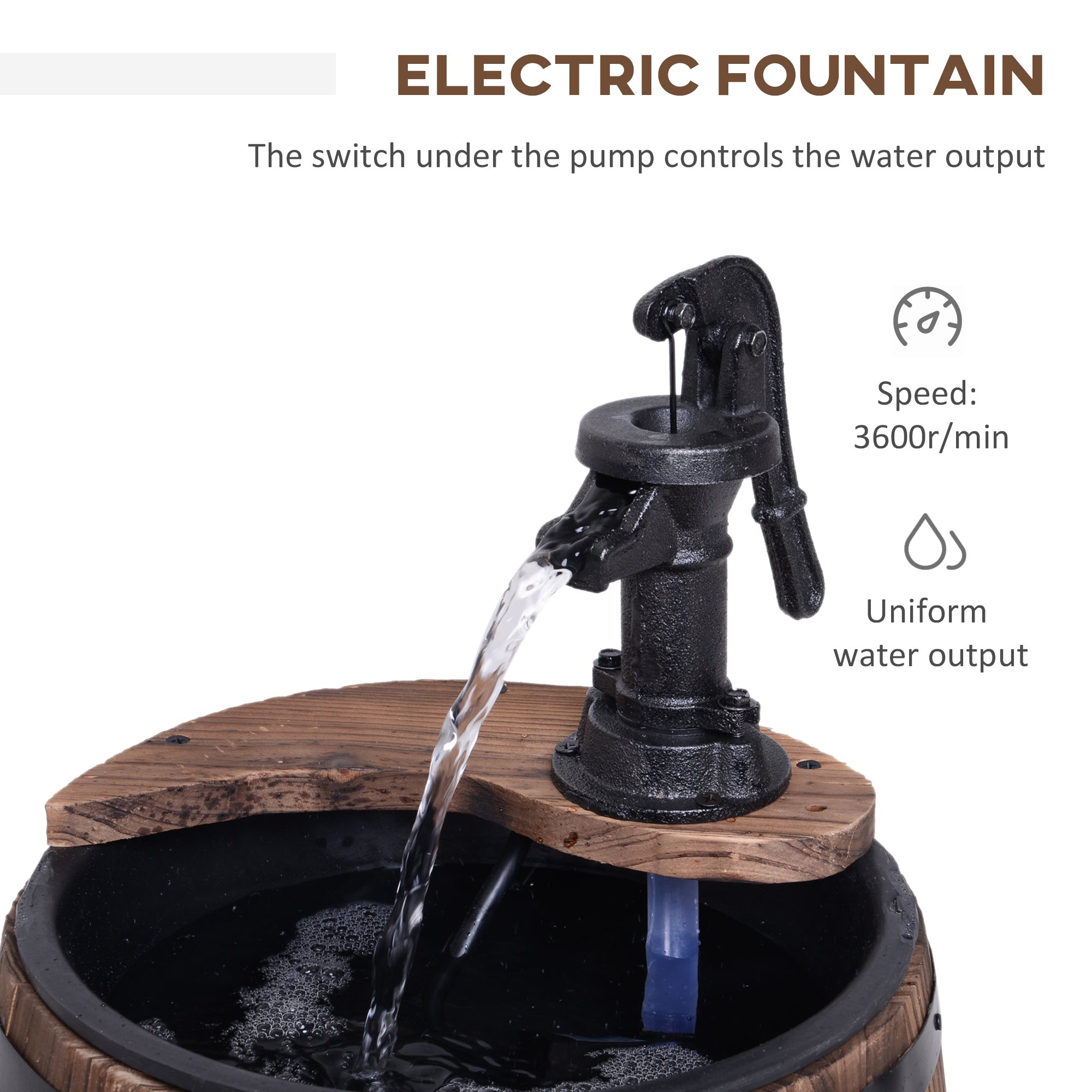 Retro Wood Barrel Fountain - Charming Garden Water Pump Decor - JP Haus