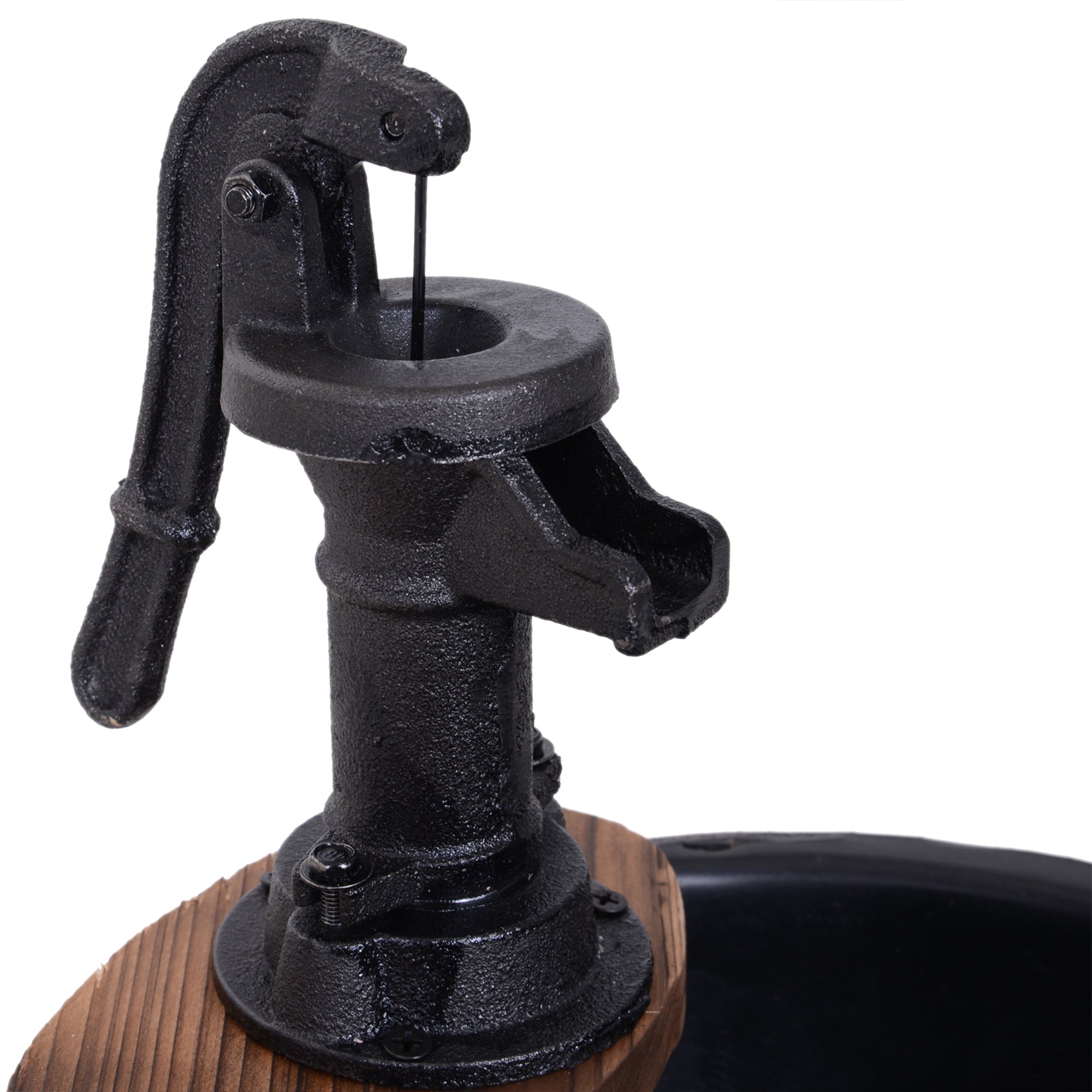 Retro Wood Barrel Fountain - Charming Garden Water Pump Decor - JP Haus