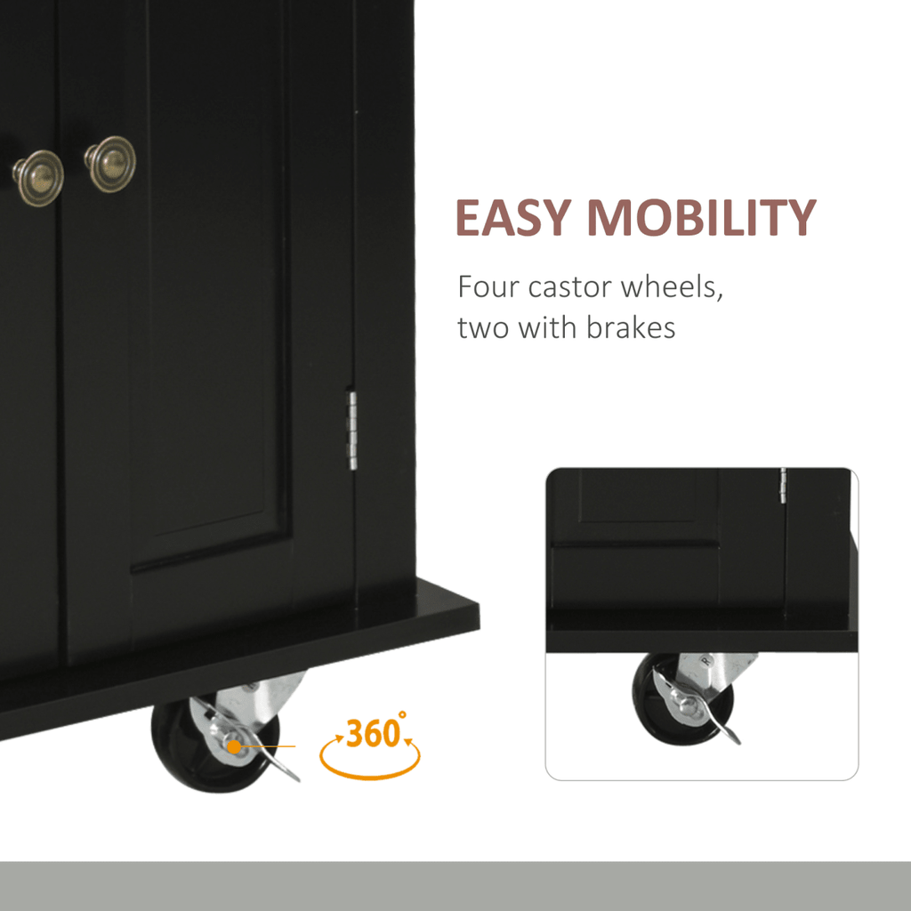 Rolling Kitchen Island Cart with Black Rubberwood Top and Storage Solutions - JP Haus