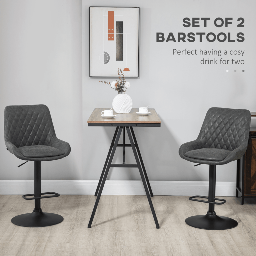 Set of 2 Adjustable Swivel Bar Stools in Grey PU Leather - JP Haus
