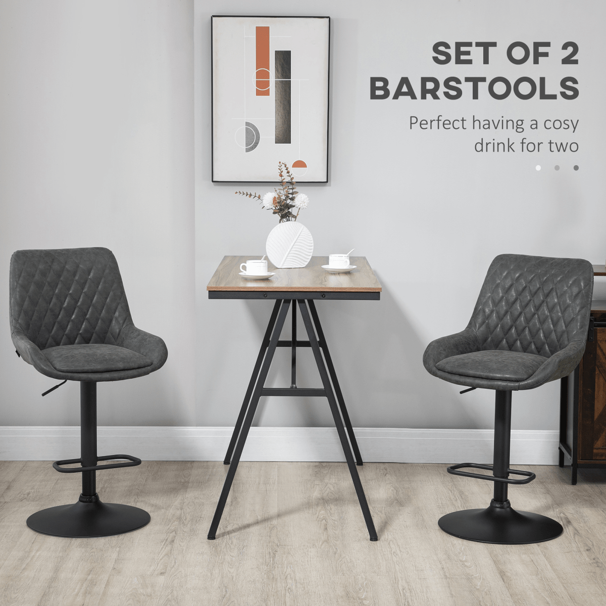 Set of 2 Adjustable Swivel Bar Stools in Grey PU Leather - JP Haus