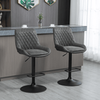 Set of 2 Adjustable Swivel Bar Stools in Grey PU Leather - JP Haus