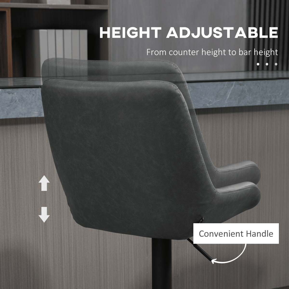Set of 2 Adjustable Swivel Bar Stools in Grey PU Leather - JP Haus