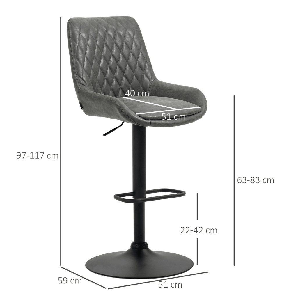 Set of 2 Adjustable Swivel Bar Stools in Grey PU Leather - JP Haus