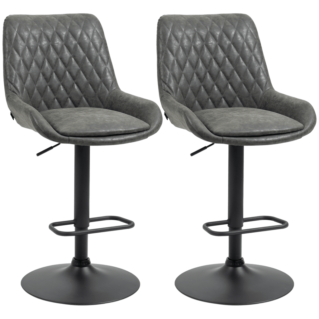 Set of 2 Adjustable Swivel Bar Stools in Grey PU Leather - JP Haus