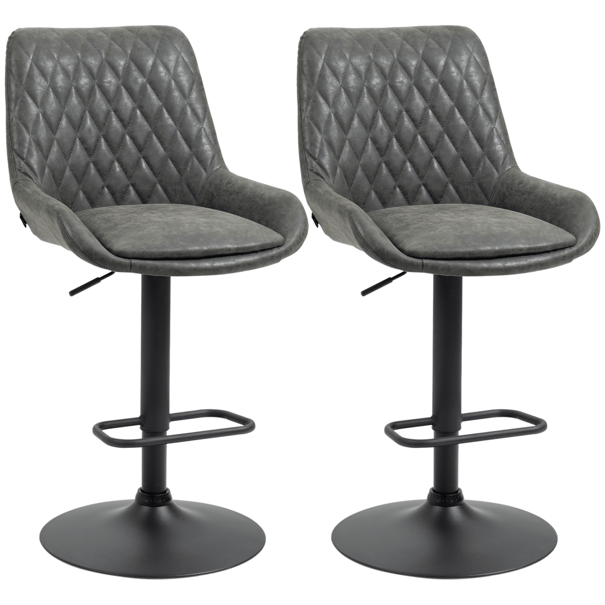Set of 2 Adjustable Swivel Bar Stools in Grey PU Leather - JP Haus