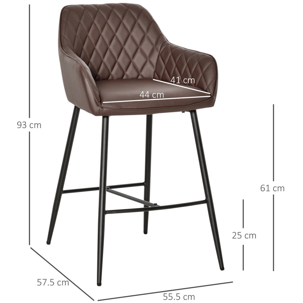 Set of 2 Retro PU Leather Bar Stools with Comfortable Footrest - JP Haus