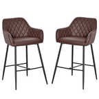 Set of 2 Retro PU Leather Bar Stools with Comfortable Footrest - JP Haus
