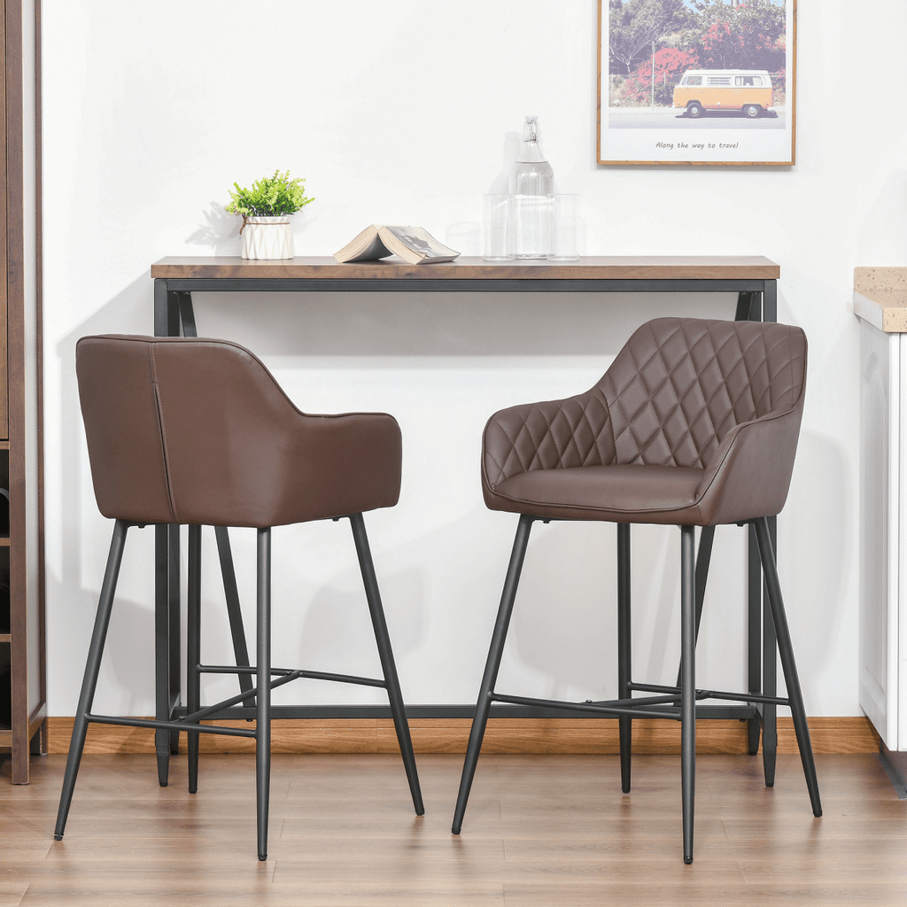 Set of 2 Retro PU Leather Bar Stools with Comfortable Footrest - JP Haus