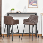 Set of 2 Retro PU Leather Bar Stools with Comfortable Footrest - JP Haus