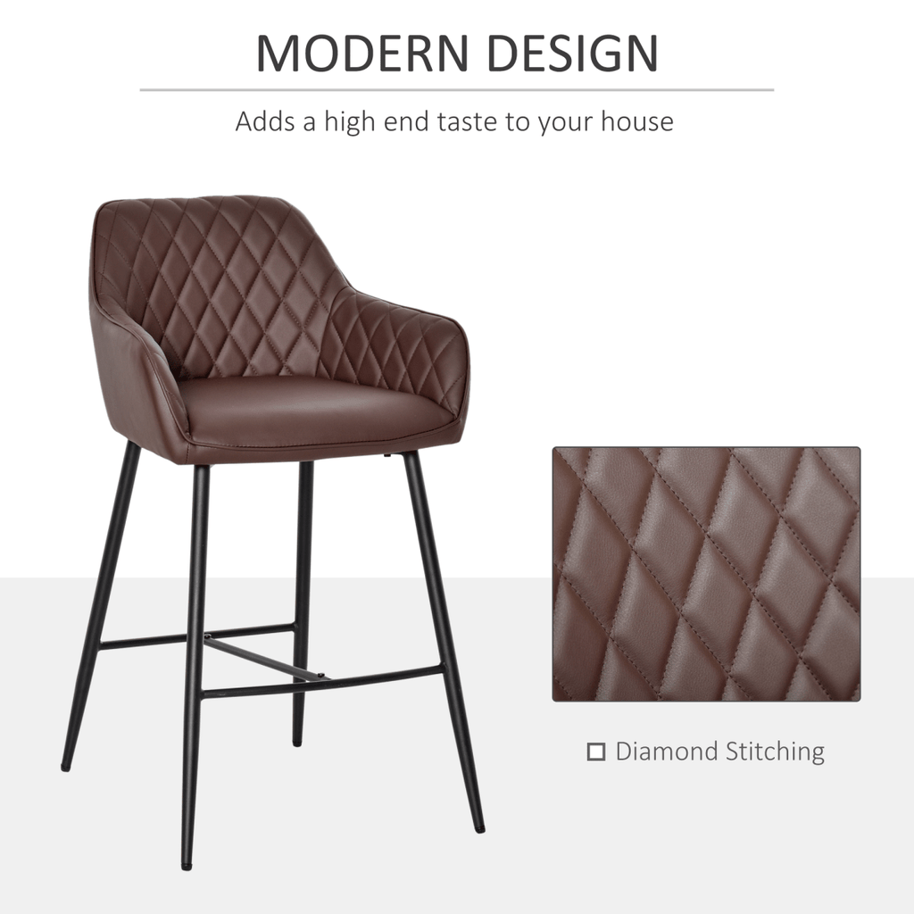 Set of 2 Retro PU Leather Bar Stools with Comfortable Footrest - JP Haus