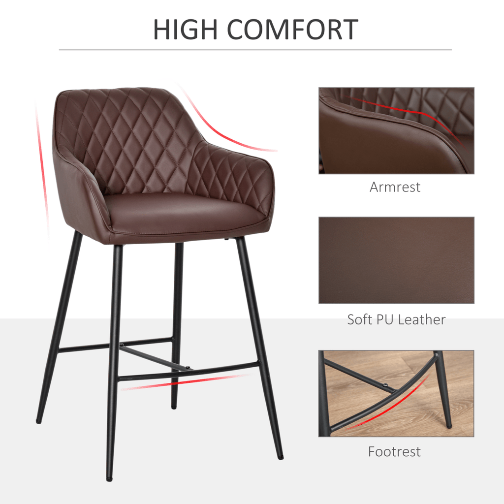 Set of 2 Retro PU Leather Bar Stools with Comfortable Footrest - JP Haus