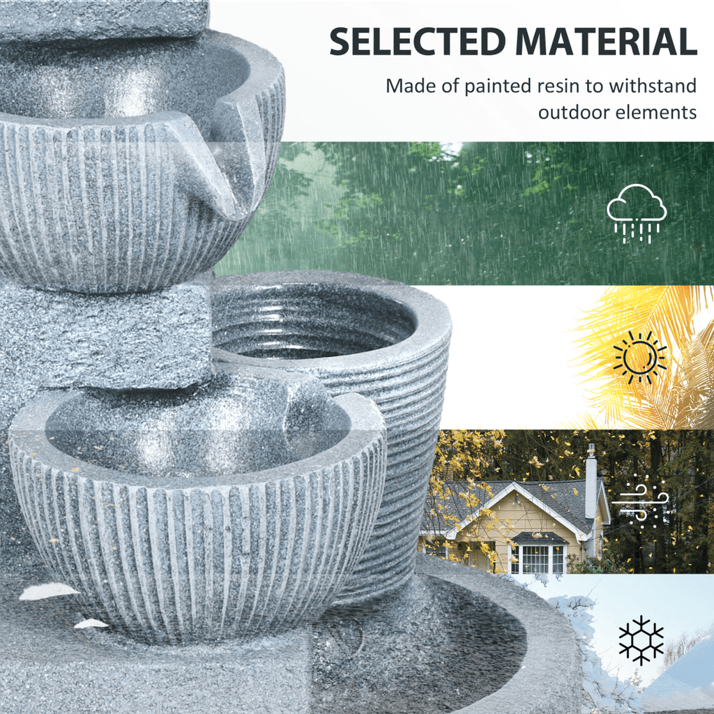 Solar LED Garden Fountain - Dark Grey Waterfall Design - JP Haus