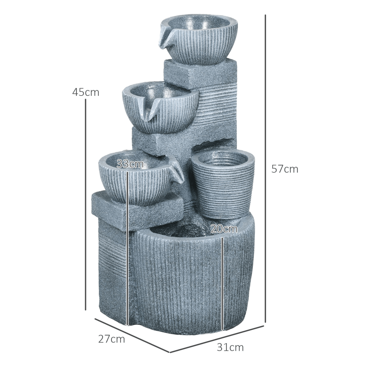 Solar LED Garden Fountain - Dark Grey Waterfall Design - JP Haus