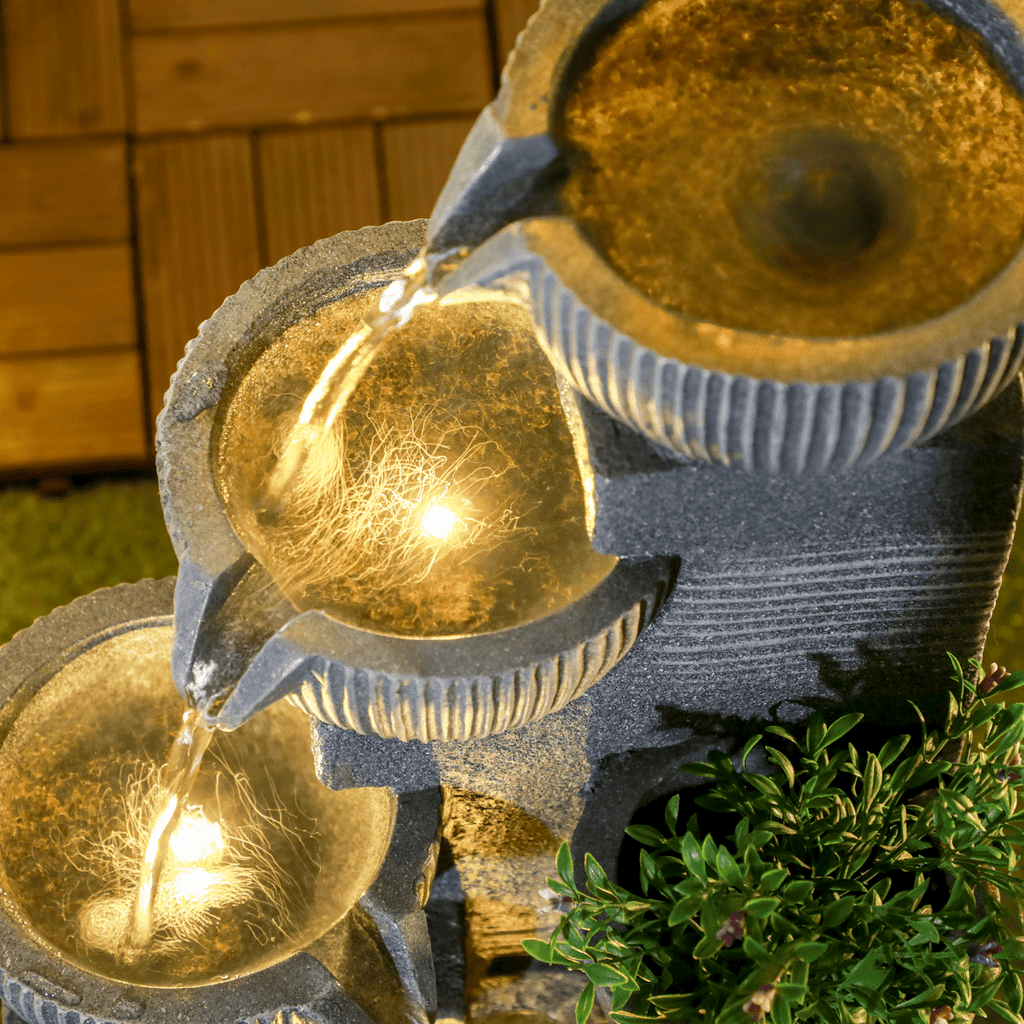 Solar LED Garden Fountain - Dark Grey Waterfall Design - JP Haus