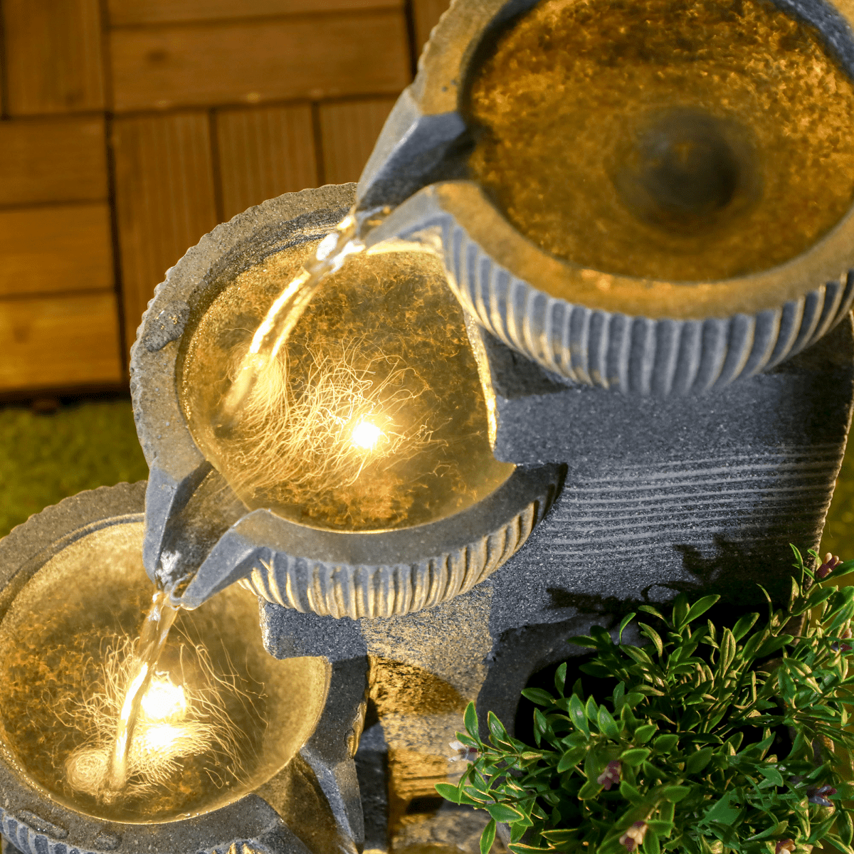 Solar LED Garden Fountain - Dark Grey Waterfall Design - JP Haus