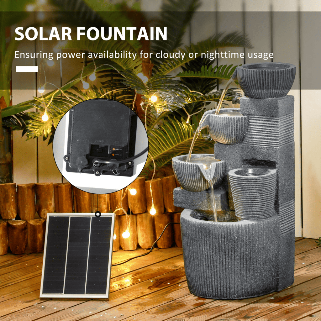 Solar LED Garden Fountain - Dark Grey Waterfall Design - JP Haus