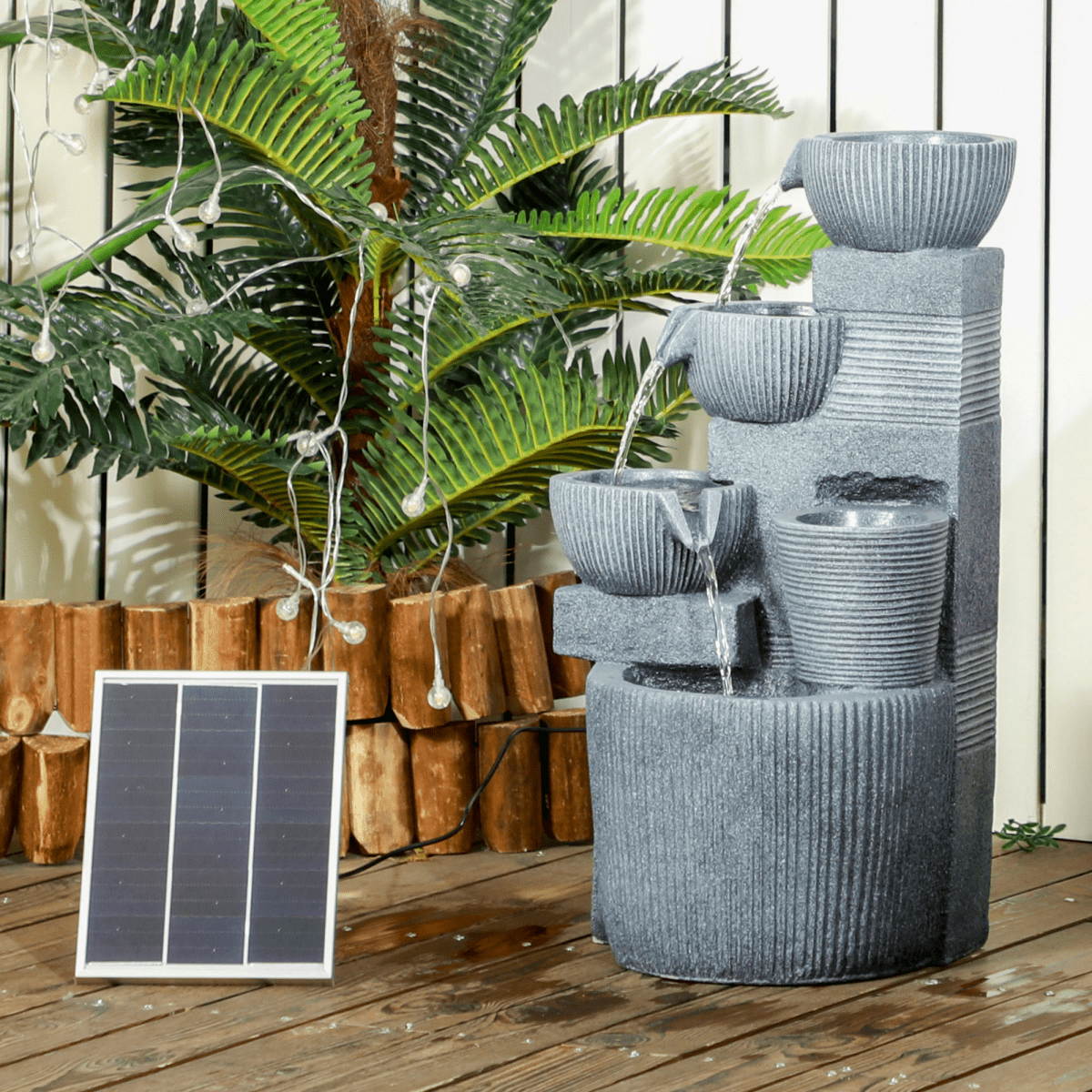 Solar LED Garden Fountain - Dark Grey Waterfall Design - JP Haus
