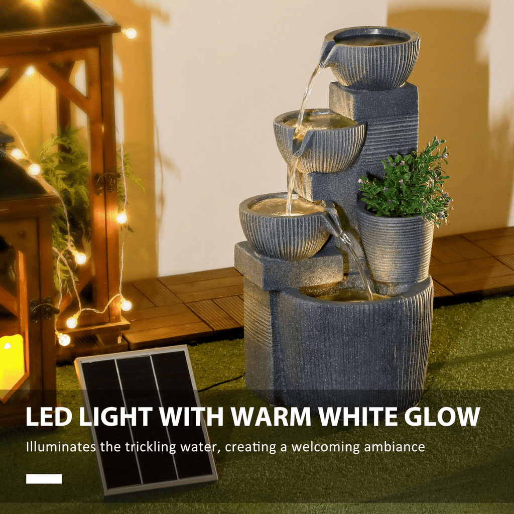 Solar LED Garden Fountain - Dark Grey Waterfall Design - JP Haus