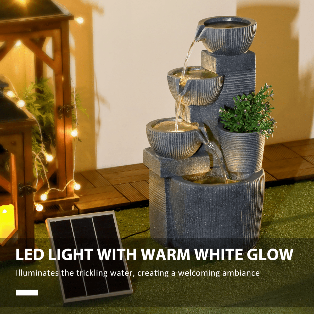 Solar LED Garden Fountain - Dark Grey Waterfall Design - JP Haus