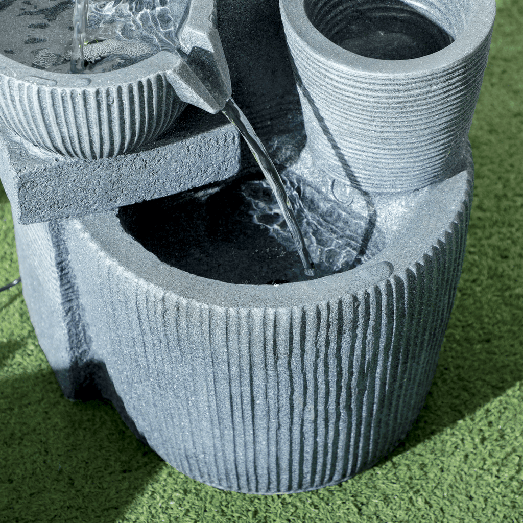 Solar LED Garden Fountain - Dark Grey Waterfall Design - JP Haus