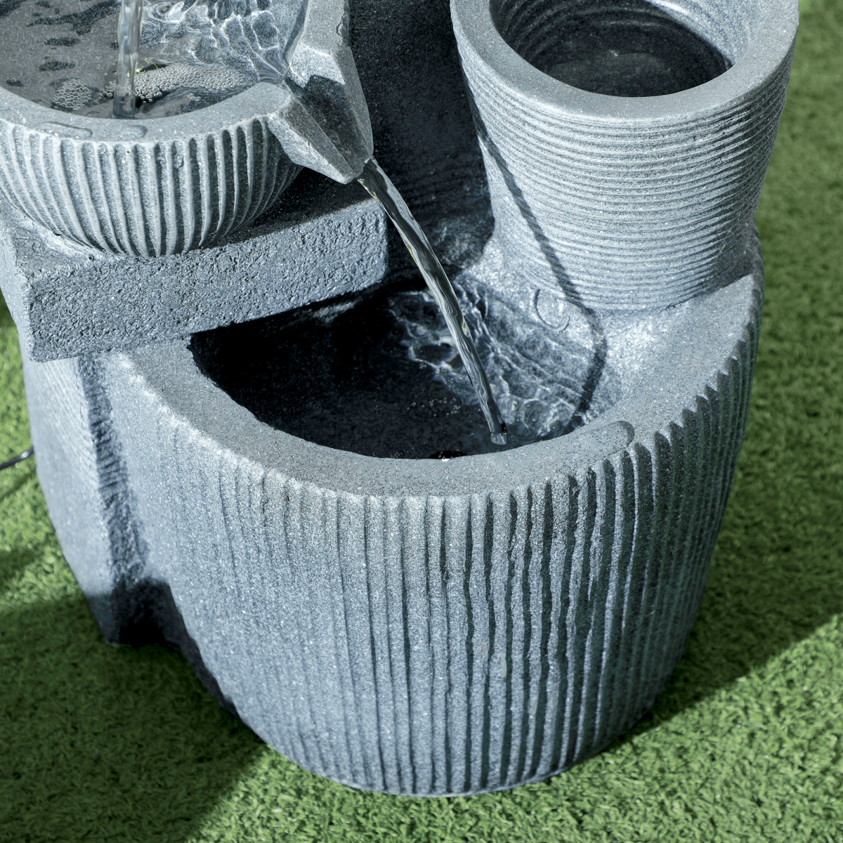 Solar LED Garden Fountain - Dark Grey Waterfall Design - JP Haus