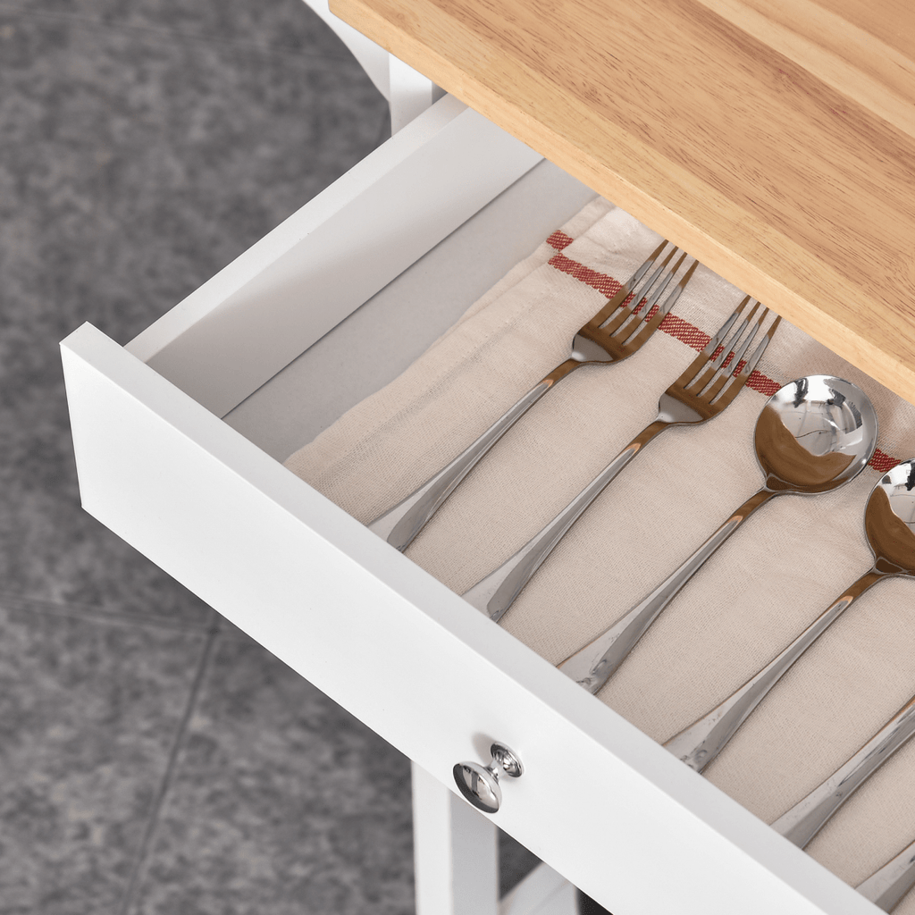 White Kitchen Storage Trolley with Drawer & Shelves - JP Haus