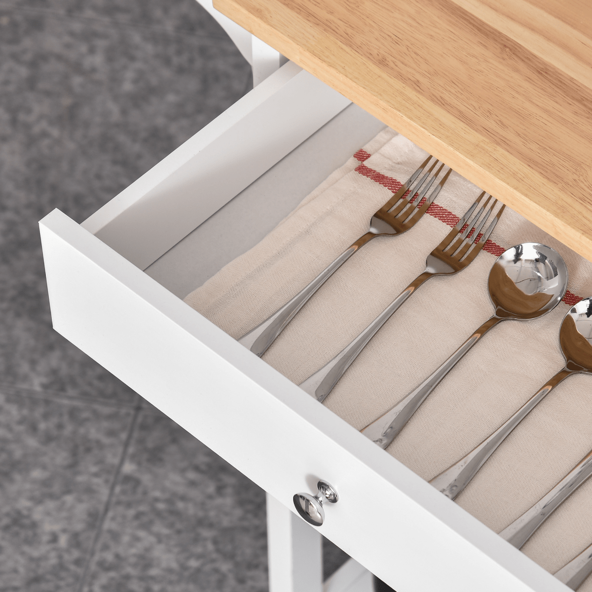 White Kitchen Storage Trolley with Drawer & Shelves - JP Haus