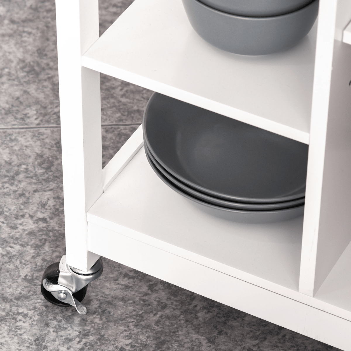White Kitchen Storage Trolley with Drawer & Shelves - JP Haus