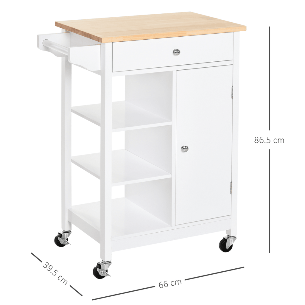 White Kitchen Storage Trolley with Drawer & Shelves - JP Haus