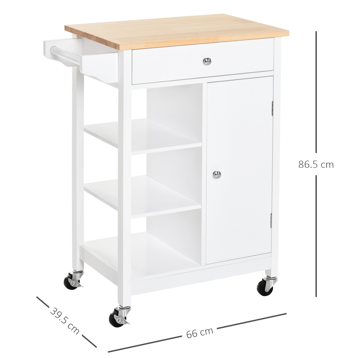 White Kitchen Storage Trolley with Drawer & Shelves - JP Haus
