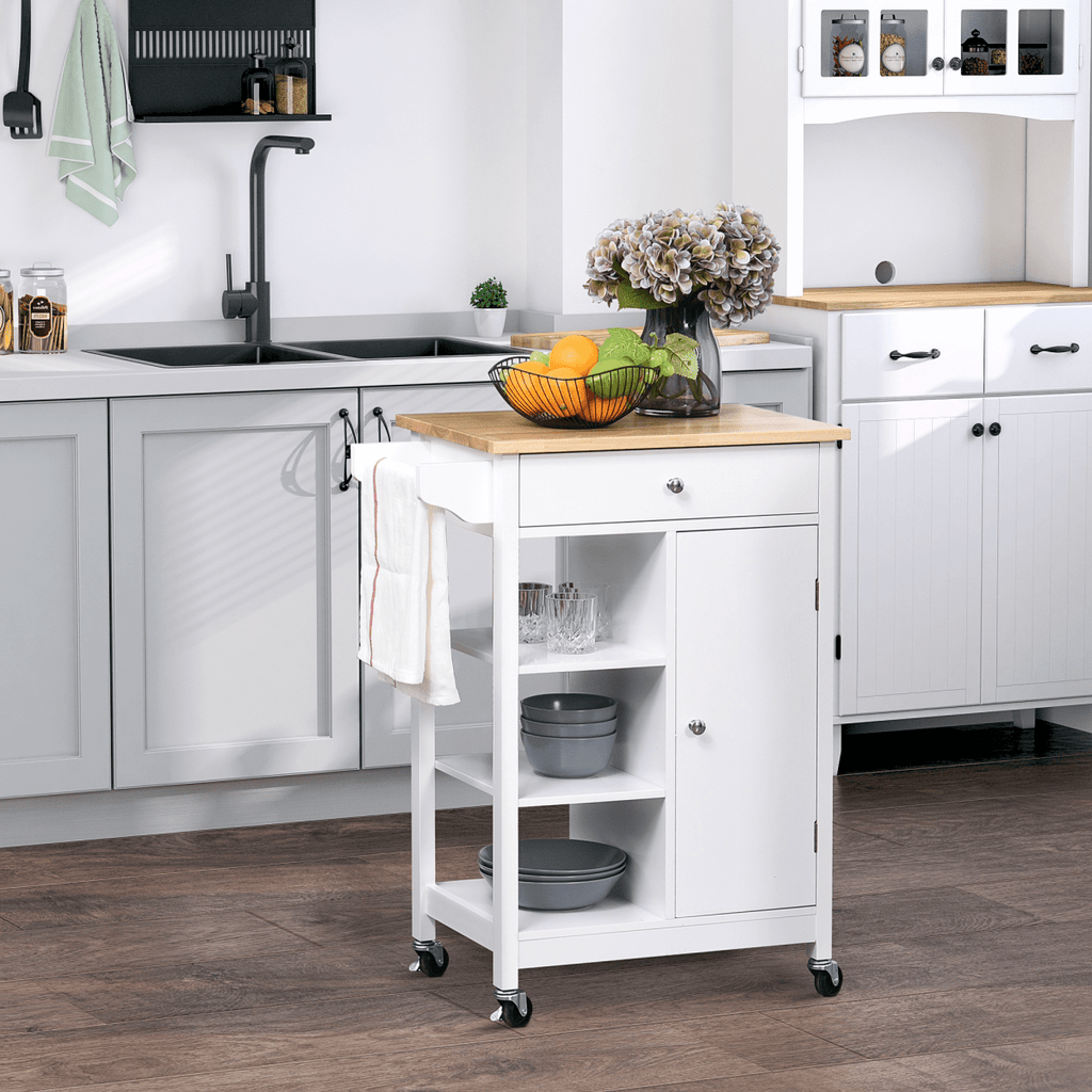 White Kitchen Storage Trolley with Drawer & Shelves - JP Haus