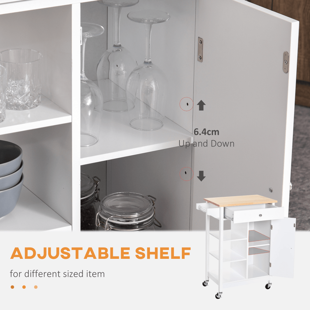 White Kitchen Storage Trolley with Drawer & Shelves - JP Haus