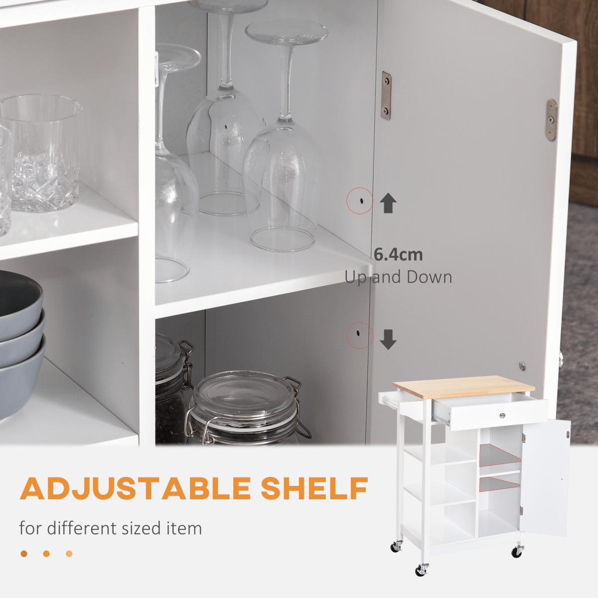 White Kitchen Storage Trolley with Drawer & Shelves - JP Haus