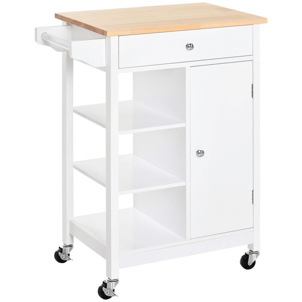White Kitchen Storage Trolley with Drawer & Shelves - JP Haus