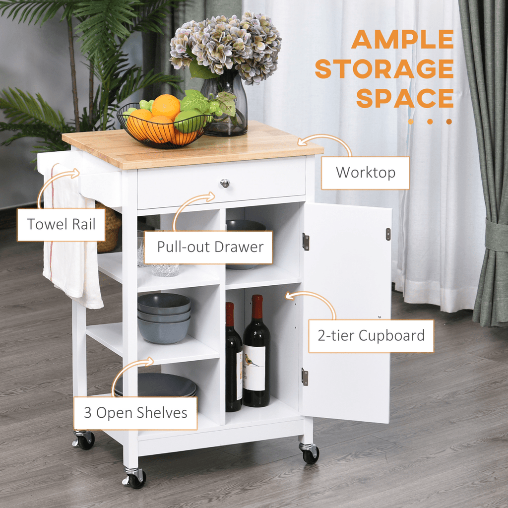 White Kitchen Storage Trolley with Drawer & Shelves - JP Haus